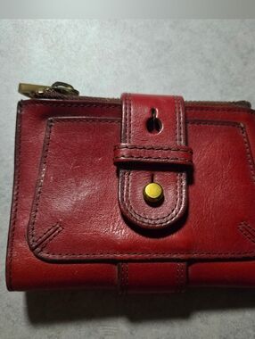 Fossil 1954 Wallet Tri Fold ID Credit Card Red Leather